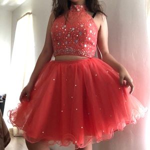 Coral Puffy Two Piece Dress